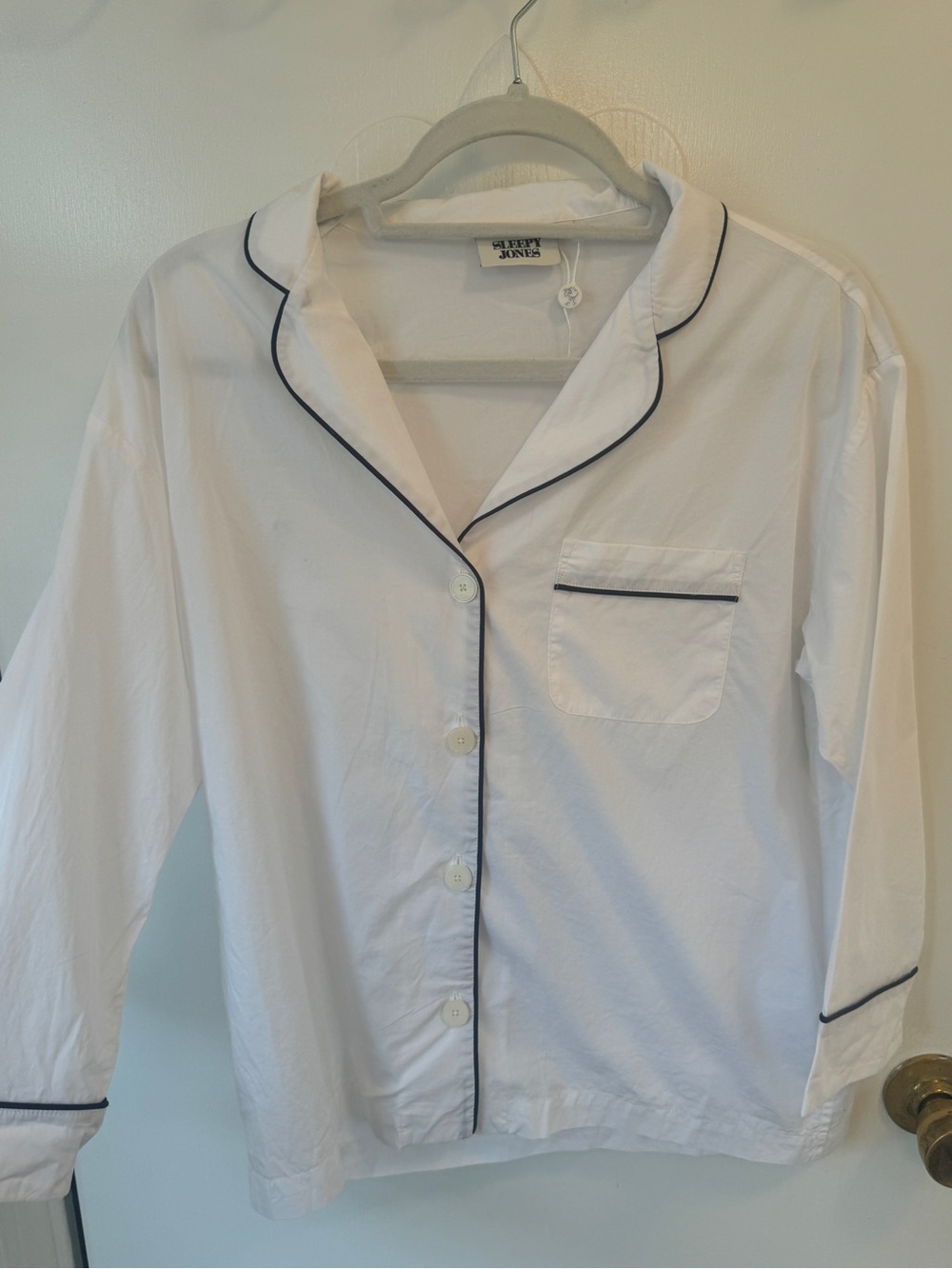 100% Cotton Sleepy Jones Marina Pajama Set Women’s Xs White Navy Piping Nwot — image 6 of 8